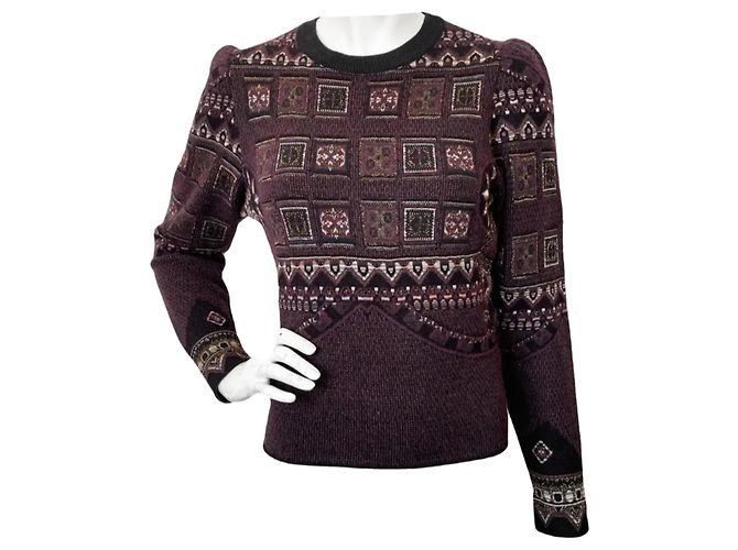 Maglione jacquard a motivo patchwork Etro viola scuro Nero Bordò 