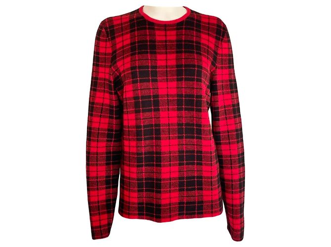 Hugo Boss Wolloverpullover mit Karomuster Schwarz Rot
