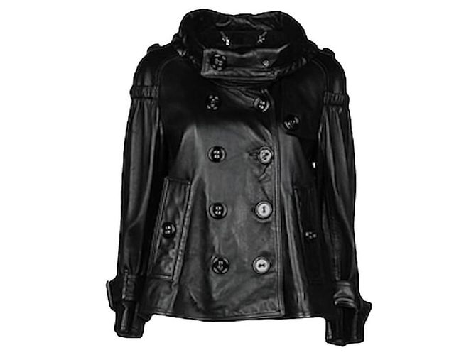 Giacca Biker Burberry in pelle di agnello nera oversize Nero