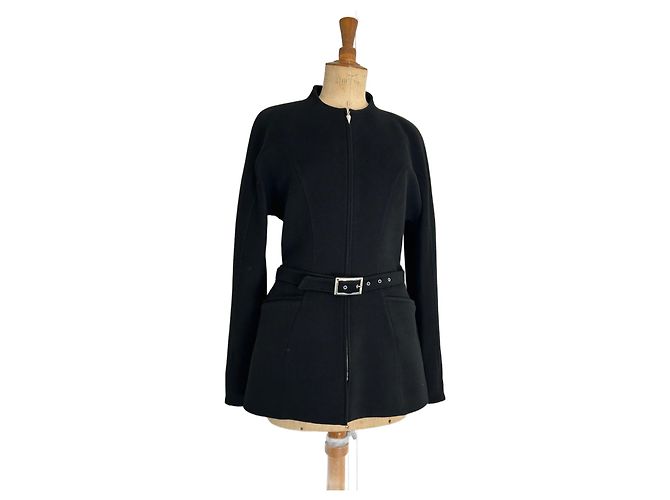Thierry Mugler Black Wool and Cashmere Long Coat