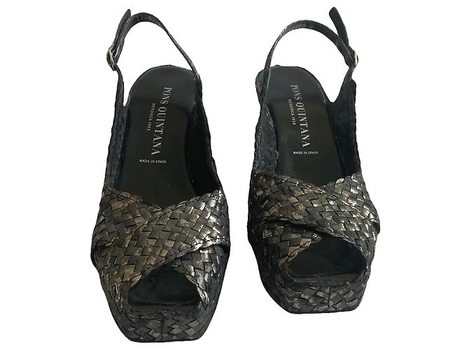 Autre Marque Mules compensées en cuir tressé main
