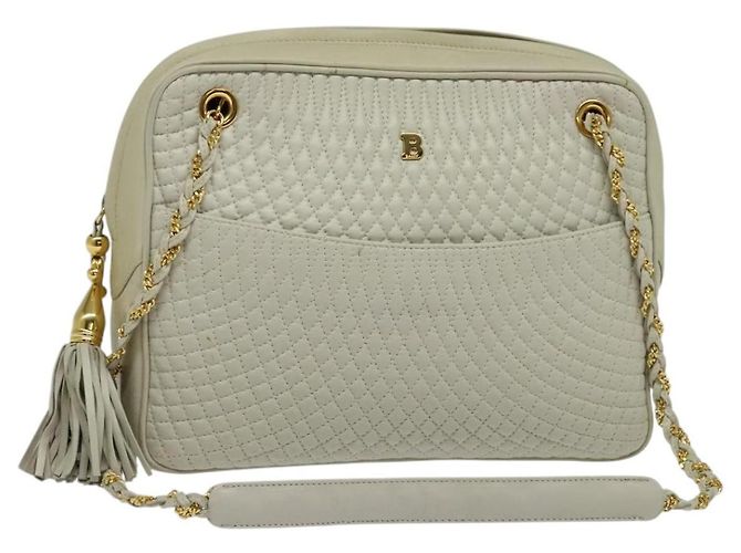 BALLY Bolsa de Ombro com Corrente Couro Marfim Ouro Auth 141066 Dourado Cru