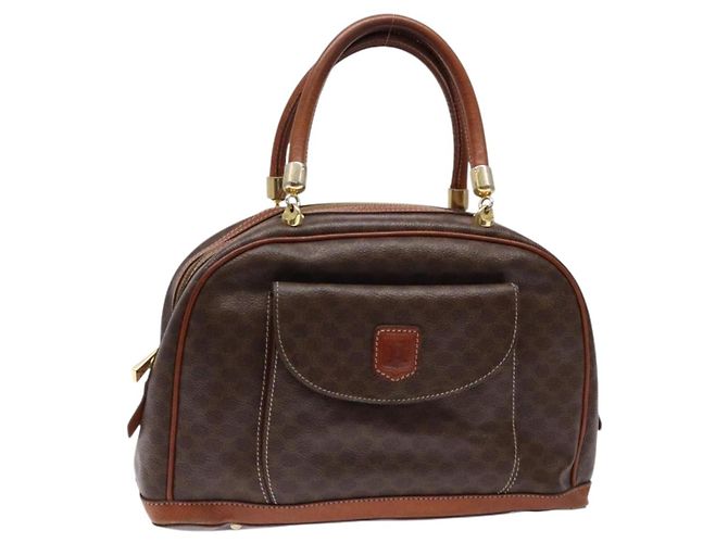 Céline Bolsa de mão em lona Macadam CELINE em couro PVC marrom dourado Auth 141839