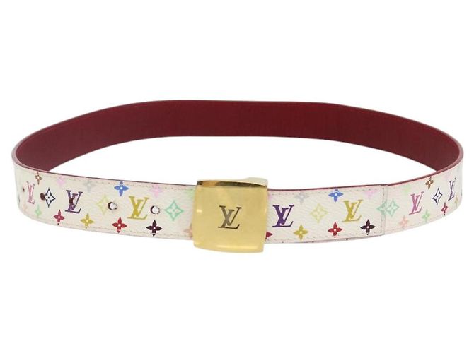 LOUIS VUITTON Monogramm Multicolor Gürtel LV Cut 35,8"" Weiß Auth 142762