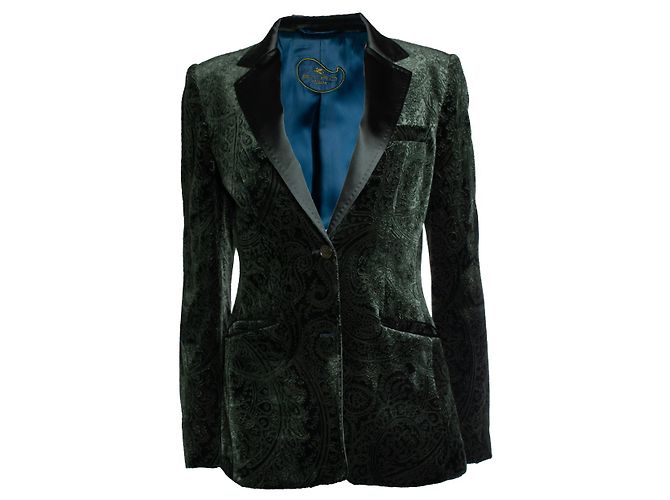Etro, grüner Samt-Blazer mit Paisley-Druck