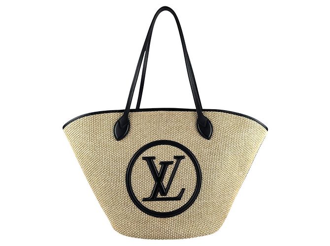 Louis Vuitton Saint Jacques Raffia Leather Shoulder Bag Black Beige