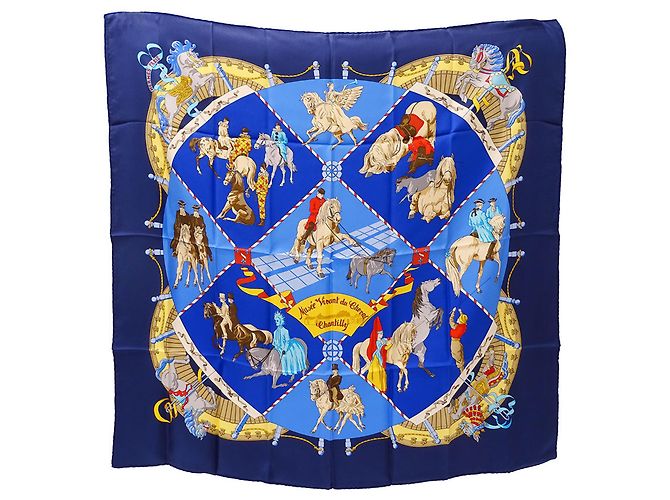 Hermès Seidenschal - Lebendes Pferdemuseum Chantilly Blau