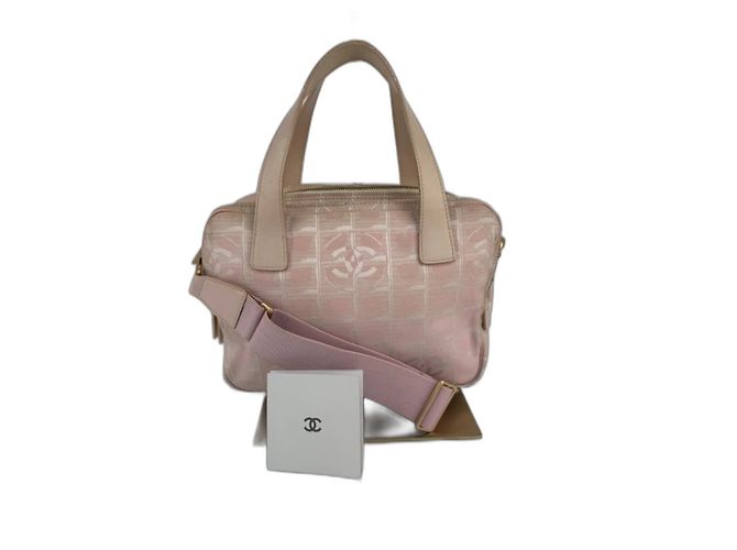 Bolsa de ombro Chanel em lona e couro Rosa 253