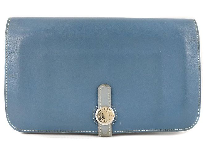 Cartera combinada Dogon Duo de cuero Hermès Azul