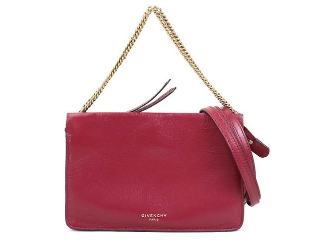 Bolsa de Ombro de Couro e Camurça Givenchy Vermelho Bordeaux