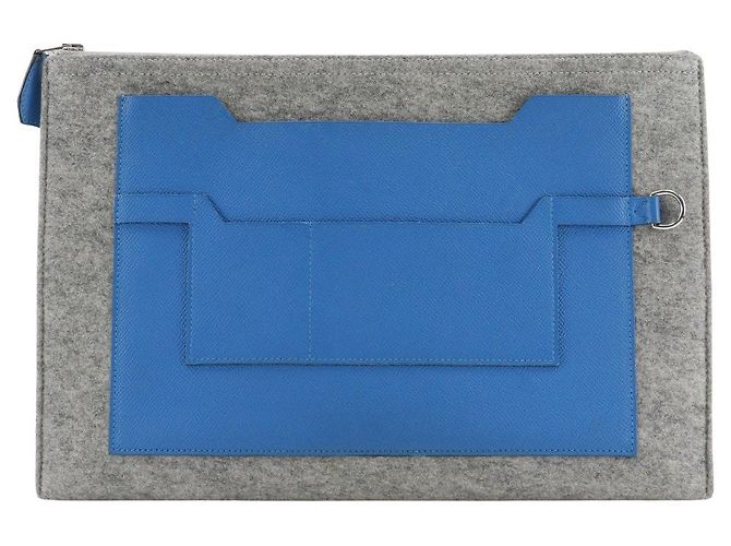 Pochette Toodoo Hermès Epsom et Laine 37 Bleu