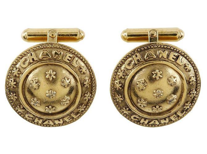 Gemelli rotondi vintage Chanel placcati oro D'oro