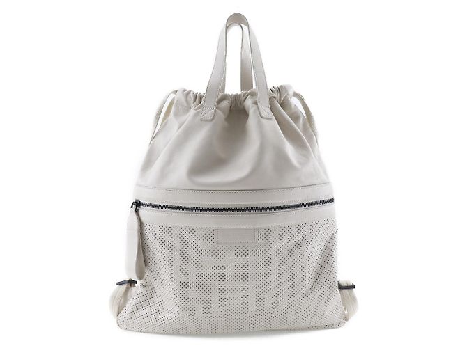 Sac à dos à cordon Bottega Veneta en cuir perforé grand format Beige
