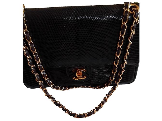 Chanel Timeless Classic bolsa de mão em couro de lagarto marrom com dourado