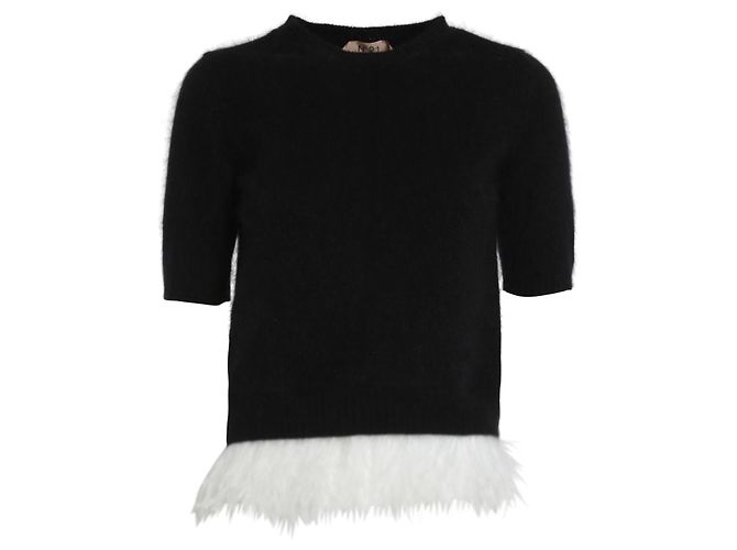 No 21 N°21 Schwarzer Pullover mit Federbesatz Pre-Fall 2015 