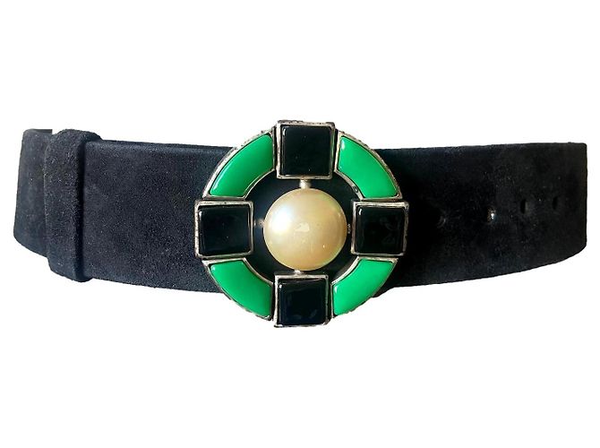 Cintura Chanel Gripoix in pelle e suede nero e verde