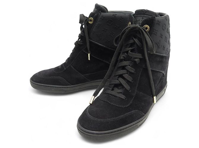 CHAUSSURES BASKETS TALONS COMPENSES LOUIS VUITTON MONOGRAM 39.5 DAIM SHOES Noir