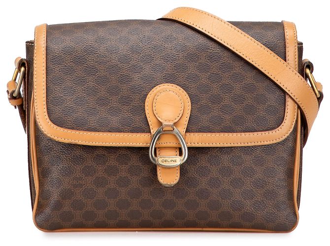 Céline Bolsa transversal em lona revestida Macadam marrom da Celine