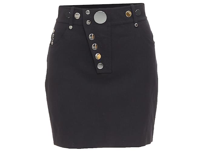 Autre Marque ALEXANDER WANG black virgin wool mirrored silver snap buttons skirt US2 S  ref.2534378