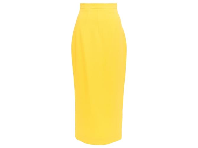 Autre Marque EMILIA WICKSTEAD yellow double crepe high waisted darted pencil skirt UK8 S Polyester  ref.2534497