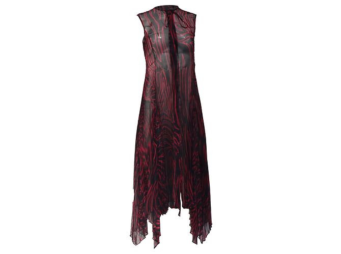 Versace Zebra-Print Pleated Sheered Midi Dress in Multicolor Polyester  Multiple colors