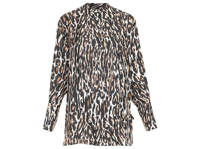CALVIN KLEIN 205W39NYC Raf Simons silk  brown black leopard print shirt US0 XS  ref.2534750