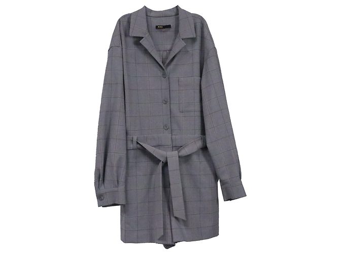 Maje Checked Belted Jumpsuit in Grey Wool