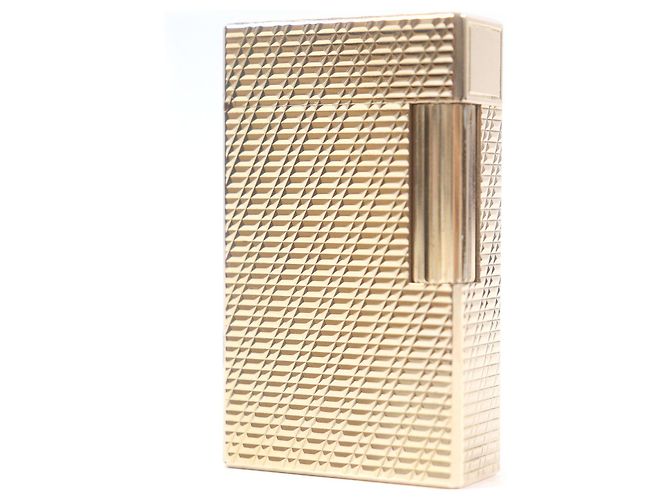 Autre Marque Dupont Line 1 Check Pattern Square Smoking Accessories Lighter Case Golden