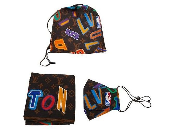 Set di sciarpe in cotone e seta Louis Vuitton Monogram Letters × NBA Marrone
