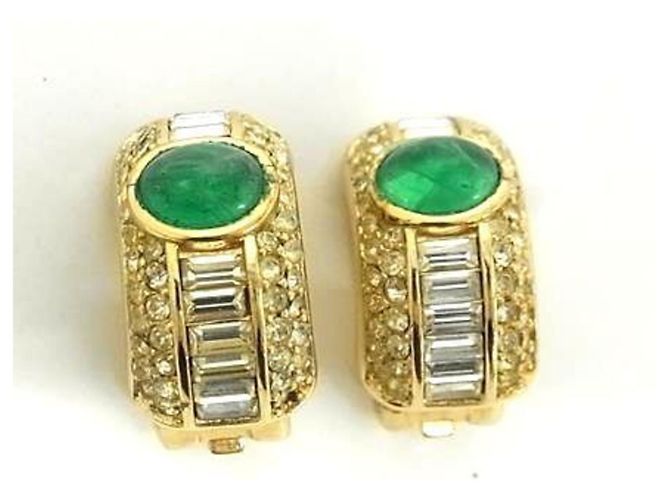 Orecchini a clip in strass dorato e verde Christian Dior D'oro