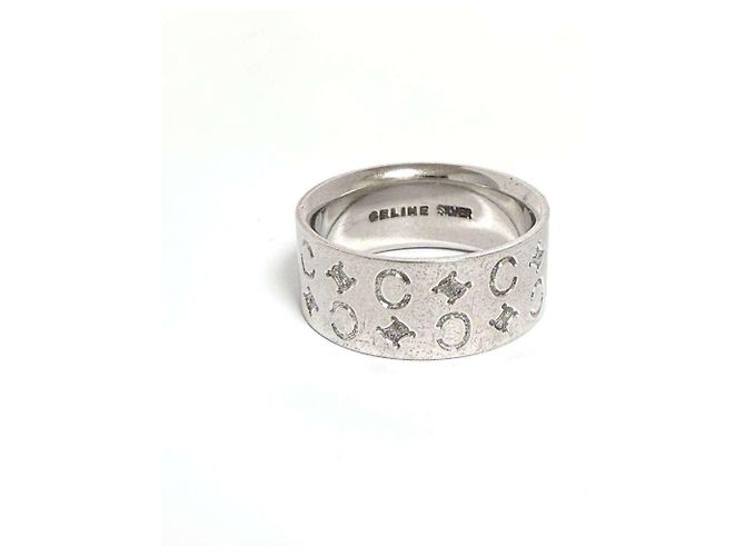 Céline Celine Men's Macadam Logo Wide Ring in Silver