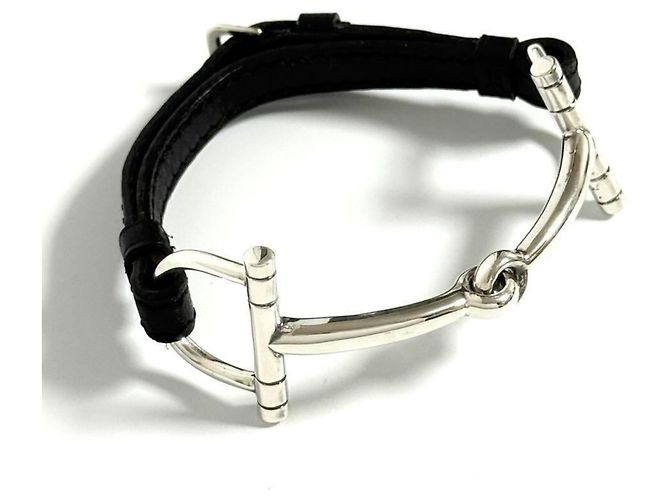 Pulseira Charm Horsebit Hermès Preto Prata