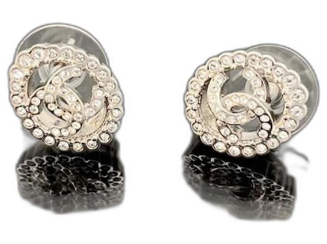 Cambon Orecchini Chanel CC Argento a Forma Ovale con Strass Doppio C Silver hardware