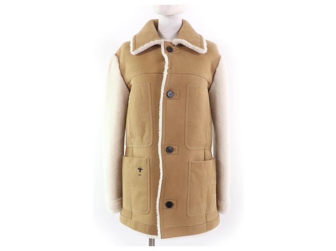 Casaco de shearling bordado com abelha Mouton Christian Dior Bege