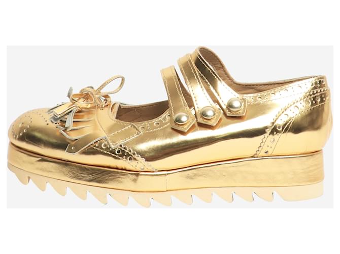 Autre Marque Gold fringed platform shoes - size EU 40 Golden Leather  ref.2535774