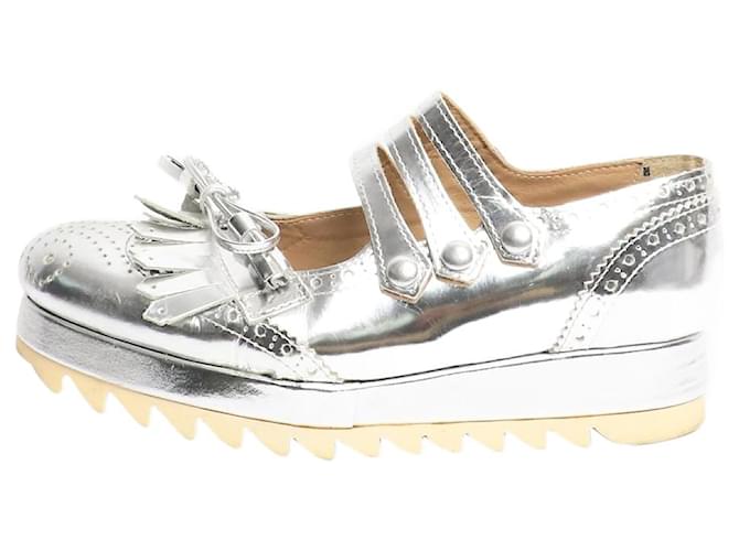Autre Marque Silver fringed platform shoes - size EU 40 Silvery Leather  ref.2535775