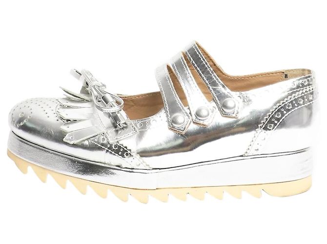 Autre Marque Silberne Plattformschuhe mit Fransen - Größe EU 40