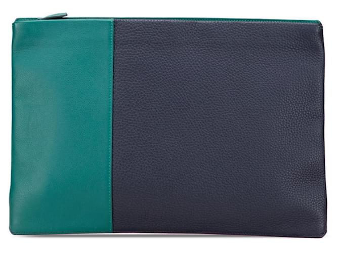 Hermès Manhattan Duo 35 Clutch Bag Green Navy blue Leather  ref.2536150