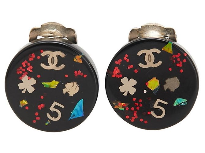Orecchini Chanel Coco Mark Mademoiselle Clover Clip Nero Multicolore