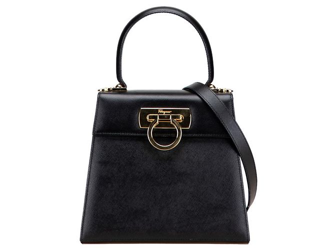 Bolsa de couro Gancini da Salvatore Ferragamo Preto