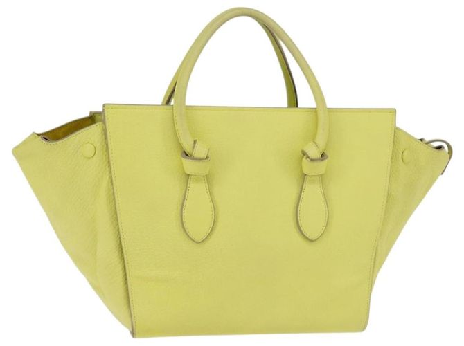 Céline Celine Bolsa Tote com Laço em Couro Liso Mini Amarelo
