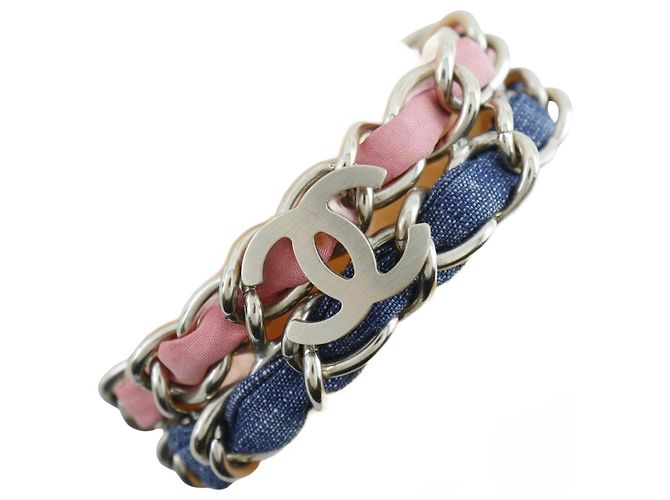 Bracciale a catena Coco mark 2 in metallo e denim di Chanel Multicolore