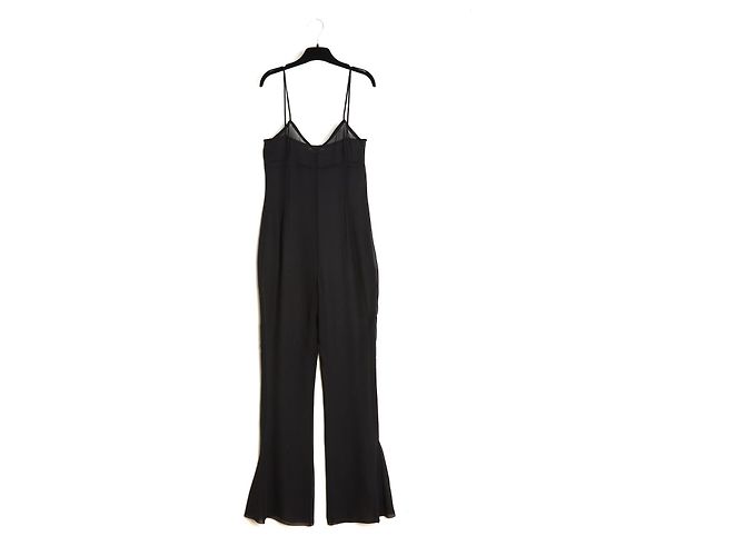 Tuta Trasparente Chanel FR38 Nero Seta Trasparente Crepe UK10 US8