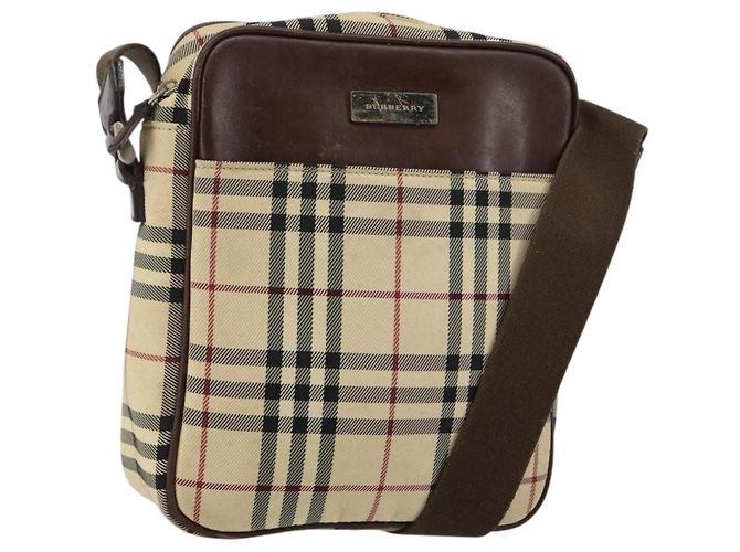 Borsa a spalla Nova Check in tela beige e argento di BURBERRY Auth hk3087