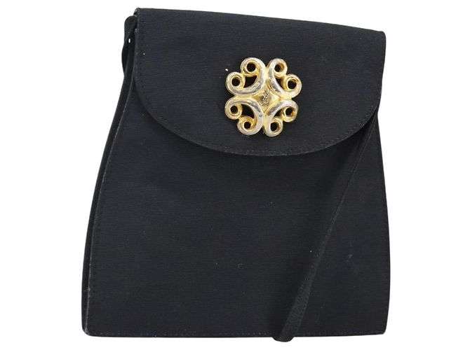 Bolsa de Ombro em Lona Preta e Dourada Auth BA6269 da SAINT LAURENT Preto Dourado