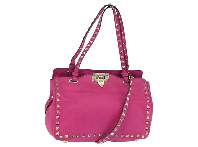 Borsa a Mano in Pelle Valentino Studs 2 in 1 Rosa Oro Auth BA6473 D'oro