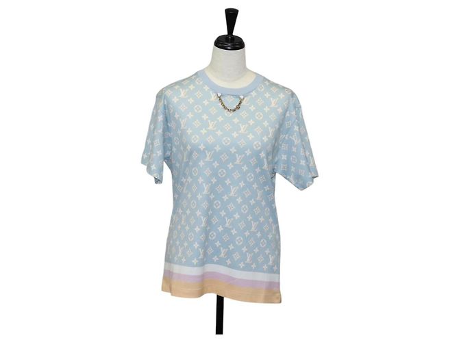 Camiseta de manga corta Monogram LOUIS VUITTON de algodón azul claro LV Auth 136319M