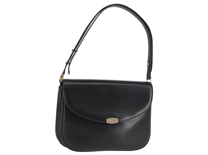 BALLY Bolso de Hombro de Cuero Negro y Dorado Auth BA4806