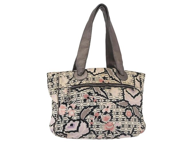 CHANEL Tote Bag aus Canvas Mehrfarbig Silber CC Auth 142753 Mehrfarben