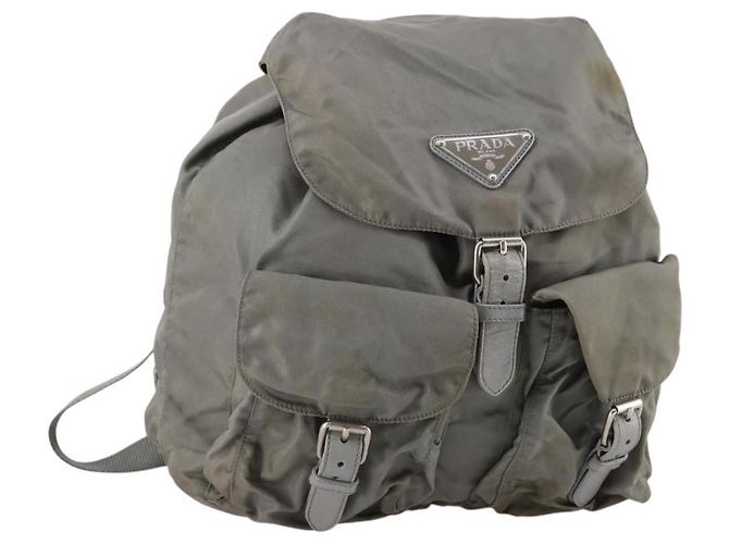 PRADA Backpack Nylon Green Silver Auth 141751 Silvery